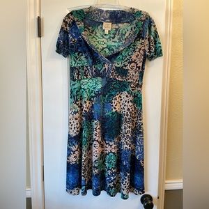 Suzi Chin blue/green print dress, size 2P